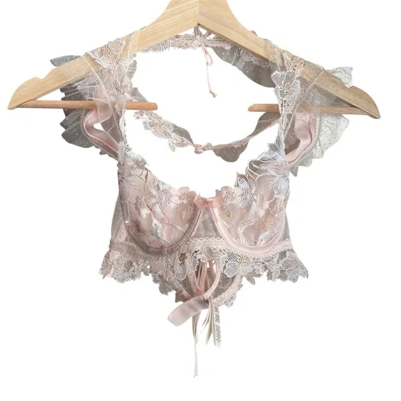 For Love & Lemons Mae high-neck underwire bra Size 34B Wedding Valentine's Day